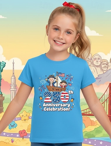  Dívčí 3D Grafika 250. výročí Tričko Košilky Krátký rukáv 3D tisk Léto Jaro Sportovní Módní Šik ven Děti 4-12 let Tričkový Ležérní Denní Venkovní Běžný