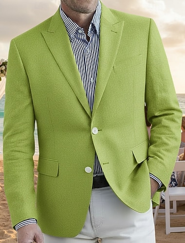 Menns Blazerjakke Linnen Blazer Lukking Krage Moteklær Lettvekts Kontor Ensfarget Blazer Linnen Blazer Himmelblå Salvia Skreddersydd Passform Enkeltknapp To-knapper