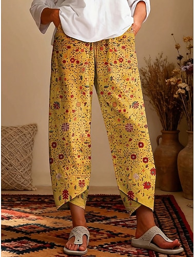  Damen Stoffhosen Abgeschnittene Hose Urlaub Vintage Lässig Knöchellang Hohe Taille Grafik Geometrisches Muster Abstrakt Elastischer Bund Bequem Komfort Atmungsaktivität Unelastisch Täglich Outdoor