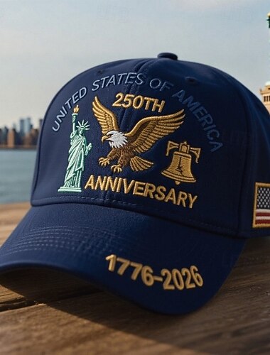  Mütze zum 250. Jahrestag der Vereinigten Staaten, bestickte Kappe (1776–2026), Adler, Freiheitsstatue &Glocke, patriotische Baseballkappe mit amerikanischem Flaggenaufnäher zum 500-jährigen Jubiläum