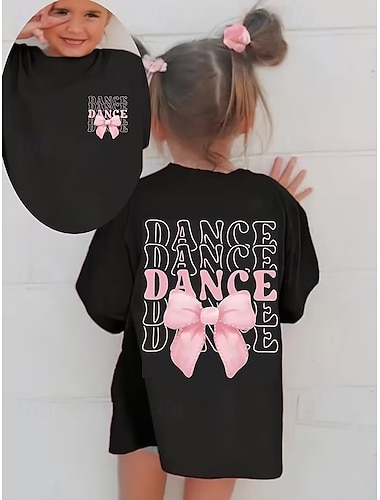  100 % bomull Barn Jente Svart Grafisk Sløyfeknute T skjorte T-skjorte Crew-hals Kortermet Feriereise Sport & Utendørs Hverdag Sport Mote Fritid Printer Sommer Vår