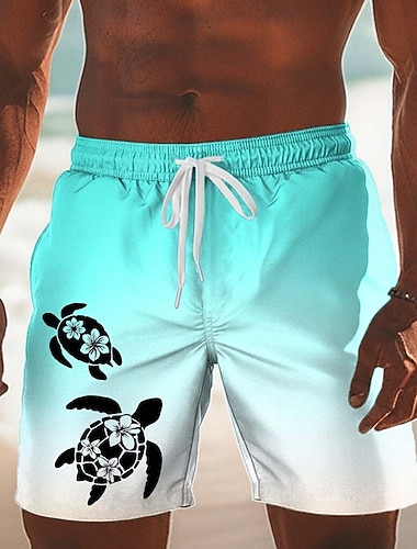  Herre Kokosnøttre Gradientfarge Sjø skilpadde Badeshorts Surfeshorts Medium Midje Hawaiisk Strandferie Sidelommer Mesh fôr Elastisk snøring i midjen Designer Klær