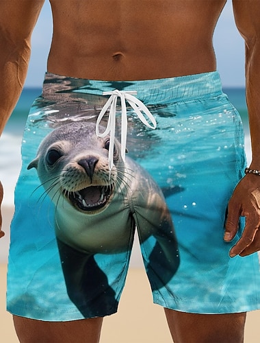  Voor heren dier Nijlpaard Vergrendeling Lange zwembroeken Zwemshorts Boardshorts Medium Taille Grappig Hawaii Strandvakantie Zijzakken Mesh voering Elastische tailleband met trekkoord Ontwerper