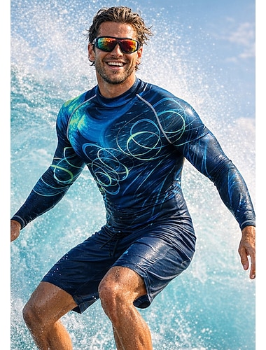  Miesten Ihottumissuoja Uimapaita Kaltevuus Raita UPF50+ UV suoja Nopea kuivuminen Pitkähihainen Uima-asut Rash guard -suojapaita Lainelautailu Melonta Hiekkaranta Kesä