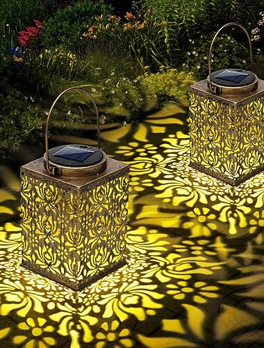  2 Stück wasserdichte, hohle Solarlaternen aus Eisen für den Außenbereich, geeignet für Garten, Hof, Wege, Rasen, als Landschaftsbeleuchtung, dekorative Akzentbeleuchtung für den Bauernhof,