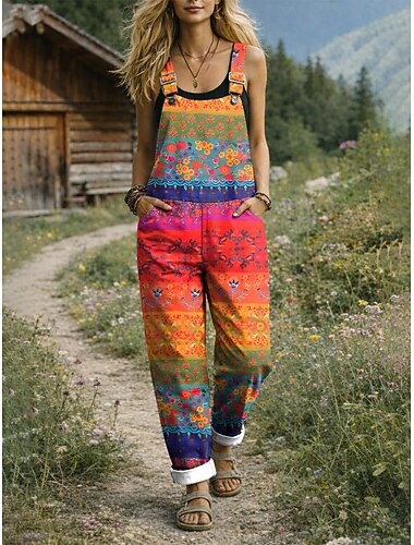  Damen Latzhose Aktiv Blumen Ärmellos Gerade mit Tasche Täglich Urlaub Lässiger Schnitt Blau Gelb Purpur Sommer