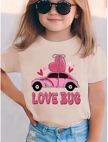  San Valentino Ragazze 3D Cuore Grafico Auto Maglietta Manica Corta Stampa 3D Estate Primavera Sport Moda Streetwear Bambini 4-12 Anni Girocollo Casuale Quotidiano All'aperto Vestibilità regolare