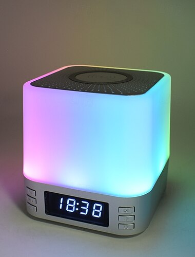  Trådløs lader for høyttaler med Bluetooth, digital vekkerklokke nattlys, hvit støy sovelydmaskin, 15w hurtiglading for soverom