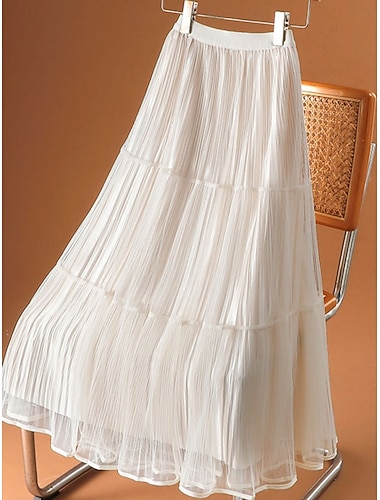  Damen Mode Lässig Maxi Hohe Taille Röcke Einfach Tüll Dehnbar Täglich Straße Schwarz Weiß Sommer Polyester