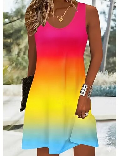  Damen Knielanges Kleid Freizeitkleid Sommerkleid A Linie Kleid Schulterfreies Kleid Urlaub Lässig Normale Passform Grafik Abstrakt Marmor Ärmellos U-Ausschnitt Rundausschnitt Rosa Sommer Frühling