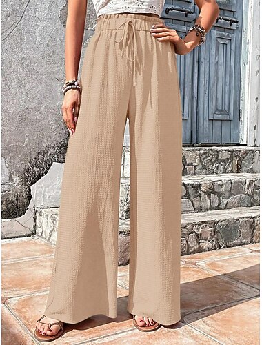  Damen Hose Baggy-Hosen Freizeithose Waffelhose Urlaub Mode Streetwear Volle Länge Hohe Taille Einfach Kordelzug Tasche Weites Bein Komfort Leicht Weich Dehnbar Outdoor Straße Ferien Blau Rote Grün