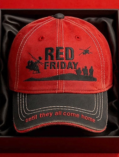  Rote Freitagsmütze mit Stickerei zur Unterstützung der Streitkräfte, Aufschrift „Denkt an alle im Einsatz befindlichen Soldaten“ &Baseballkappe im Helikopter-Design, verstellbar für Herren &Frauen,
