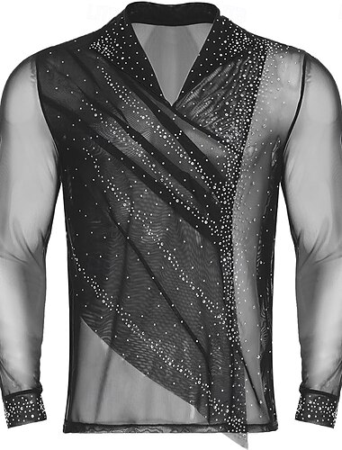  Kunstschaatstopje Voor heren Schaatsen Tops Zwart Wit Rood Lapwerk Rekbaar Opleiding Wedstrijd Kunstschaatskleding Klassiek Kristal / Bergkristal Lange mouw Schaatsen Kunstschaatsen