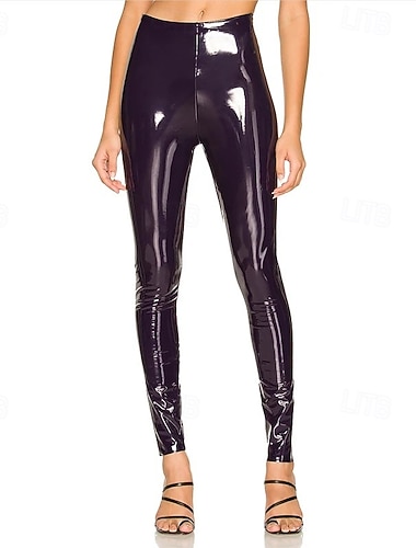  Pantalon Leggings Finition brillante Femmes Taille haute Effet mouillé aspect cuir verni Costume pour Club Soirée Récital de danse Carnaval Adultes