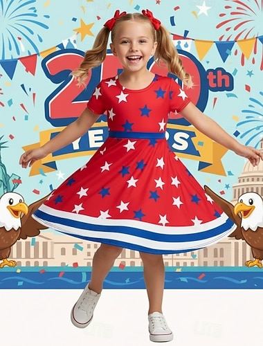 Mädchen' 3D Grafik Sterne Kleid Kurzarm 3D-Druck Sommer Frühling Täglich Urlaub Party Niedlich Basic Lässig Kinder 4-12 Jahre Freizeitkleid A Linie Kleid Knielang Normale Passform