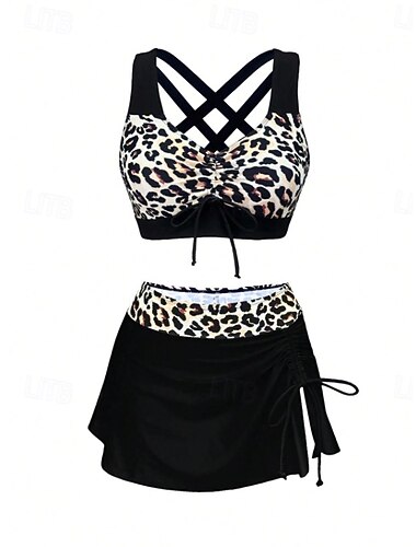  Dames Zwemkleding Tankini Rok Zwempak Elegant Vakantie Bloemig Grafisch V-hals Mouwloos Badpakken