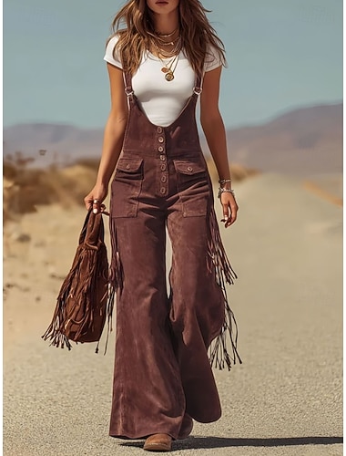  Damen Overall Stilvoll Ärmellos Täglich Urlaub Lässiger Schnitt Schwarz Braun Grün Frühling