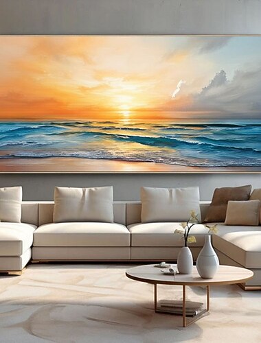  抽象的な海景油絵、大きな海の波、壁アート、鮮やかな海岸の絵画、夏のビーチ、キャンバスアート、モダンな航海の装飾