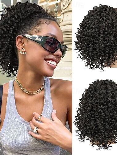  Extension per coda di cavallo per donne nere, coda di cavallo con coulisse da 10 pollici per donne nere, extension per capelli ricci afro da donna, pezzi di capelli ricci e crespi per uso quotidiano