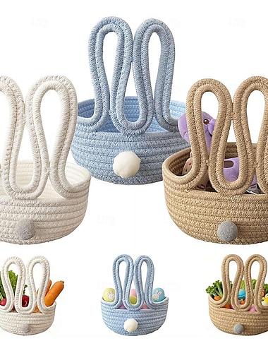  Organizador de mesa em formato de coelho para a Páscoa, porta-lanches multiuso, cesto organizador para utensílios domésticos, caixa de armazenamento portátil multifuncional para cosméticos e lanches,