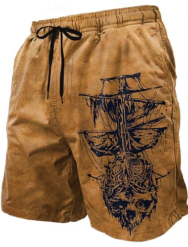  Herren Schädel Nautisch Segelboot Badehosen Badeshorts Boardshorts Mittlere Taille Retro Vintage Outdoor Urlaub Alltagskleidung Seitentaschen Netzfutter Elastischer Kordelzug in der Taille Designer