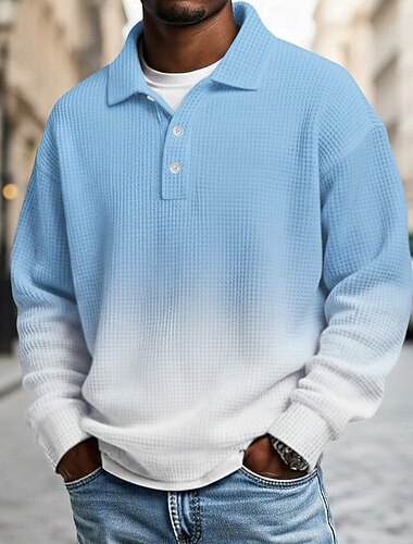  Ανδρικά Βαθμίδα Βάφλα Πόλο Μπλουζάκια Μακρυμάνικο Μπλουζάκια πόλο Πέτο Καθημερινό Σχολείο Ένδυση γυμναστικής και άθλησης Καθημερινά Ρούχα 3D εκτύπωση Άνοιξη Φθινόπωρο Χειμώνας Μαύρο Βαθυγάλαζο Ουρανί