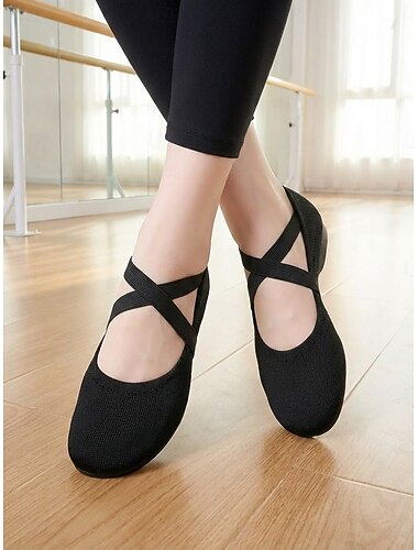  scarpe da ballo elasticizzate nere da donna, ballerine con suola morbida e cinturino incrociato, scarpe da allenamento leggere per ballerini e prove in studio