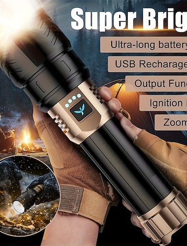  Lampe torche rechargeable ultra-lumineuse à haut rendement lumineux avec lentille d'allumage, mise au point réglable, quatre modes, idéale pour le camping, les activités de plein air, l'agriculture et