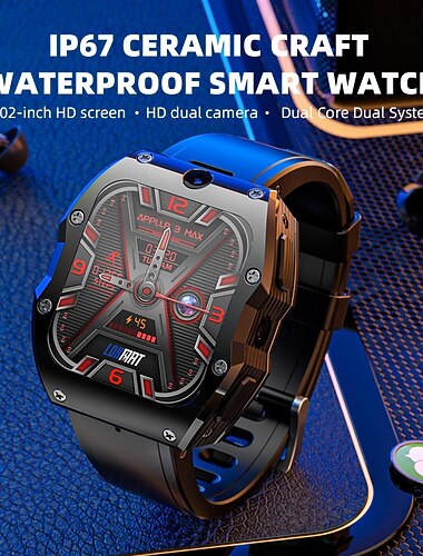  lokmat appllp 3 max smartklokke 2,02 tommer 4g lte mobil smarttelefon skritteller samtalepåminnelse aktivitetsmåler kompatibel med android ios unisex gps håndfrie samtaler mediekontroll ipx-4 55mm