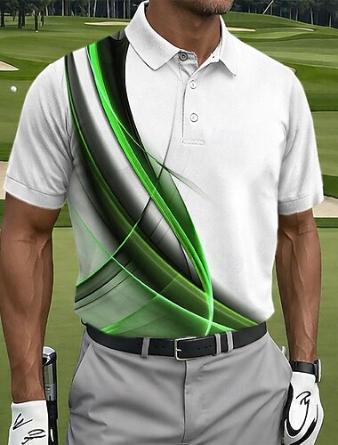  رجالي هندسي غولف قمصان بولو رياضية كم قصير قمصان البولو قميص بياقة كاجوال ملابس الرياضة Buttons للربيع والصيف أزرق بني أخضر