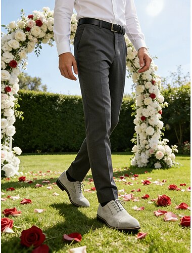  Chaussures Oxford en daim gris pour homme – Chaussures habillées classiques à lacets et bout droit pour le travail, les mariages et les événements formels