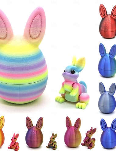  Coelho da Páscoa impresso em 3D, figura articulada com orelhas flexíveis. &Olhos expressivos, decoração multicolorida para cesta de Páscoa em plástico, ideal para rechear cestas de Páscoa ou como