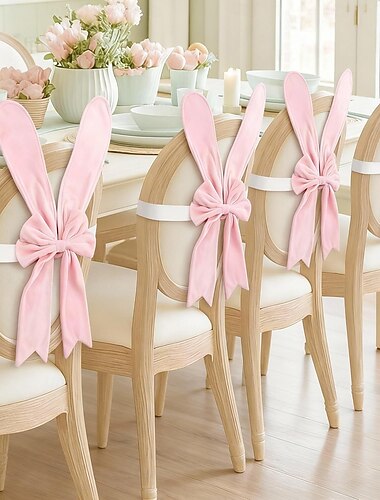  Set di coprisedie con orecchie da coniglio per San Valentino, coniglietto pasquale, grazioso coniglietto rosa, decorazione per sedia, coprisedie elasticizzati rimovibili per tavolo da pranzo, festa di compleanno