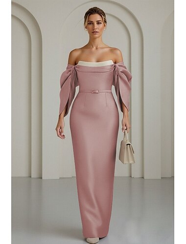  Strak kolom Tot de grond Formele jurk Avondjurk Galajurken Avondjurken Baljurk  Formele kleding Elegant Celebrity-Stijl Korte mouw Schouderafhangend Bruiloft Formeel met Ruches Split Bandjes