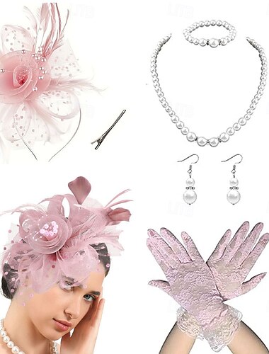  Derby Gloves Necklace Fascinator Hat Gentlewoman Fancy Dress Women's Masquerade Ascot Horse Racing Festival Adults' Headpiece All Seasons