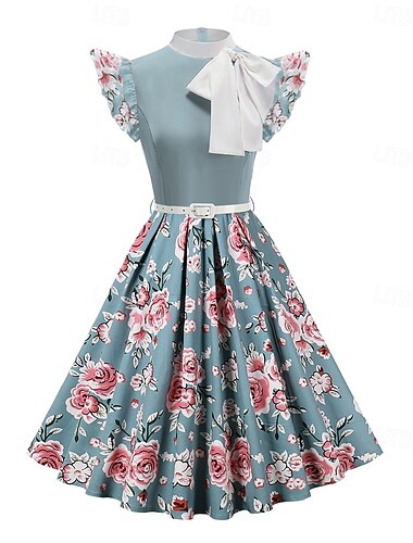  Jaren '50 Hepburn Retro vintage Middag A-lijn jurk Swing Jurk Flare Jurk Mouwloos Bloemig Bloemig A-lijn Kostuum Dames Carnaval Valentijnsdag Maskerade Vakantie Dagelijks gebruik Vrijgezellenfeest