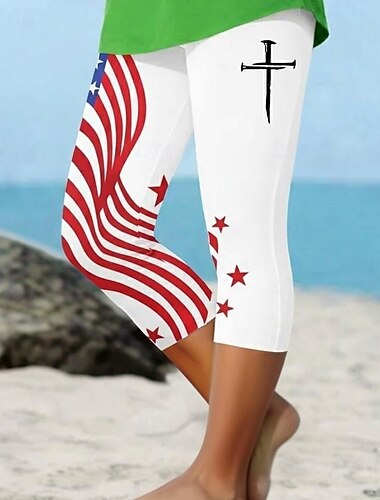  Onafhankelijkheidsdag Patriottische Dames Capri Pants Leggings Vakantie Hawaiiaanse Stijlvolle Capris Middelhoge TaillePantsGrafisch Abstract Comfort Rekbaar Vakantie Formeel Straat Wit Rood Slanke