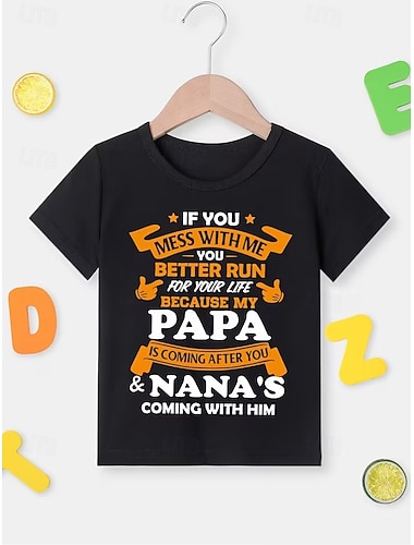  100% Algodão Infantil Para Meninos Preto Gráfico Papai está chegando Camisa Blusa Gola Redonda Manga Curta Ao ar livre Dia a Dia Moda Roupa de rua Designer Estampado Verão