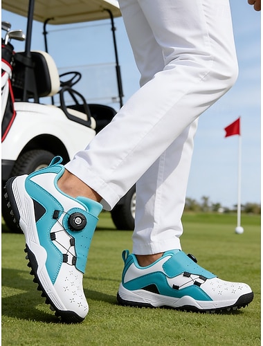  Herre blå og hvite golfsko, komfortable, stilige, lette, ideelle for golfbaner og uformelle arrangementer