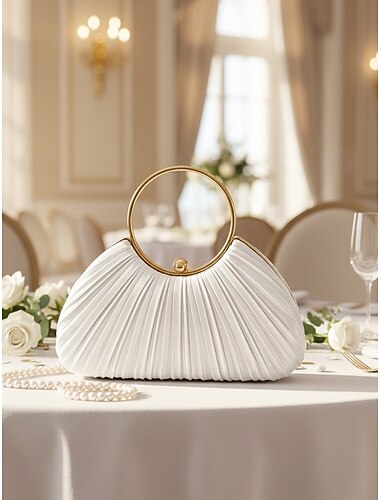  zöld elegáns redős bársony kuplung arany gyűrűs fogantyúval - női esti kézitáska, tökéletes esküvőre, bulikra és hivatalos rendezvényekre