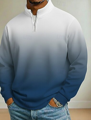  Herre Gradient Ramp Poloskjorter Langermet Opprett krage treningsklær Feriereise treningsklær Fritid / hverdag 3D-utskrift Vår Høst Blå Svart Lilla