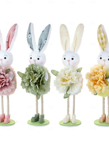  أكياس عيد الفصح مليئة بالأشياء زخارف أرنب عيد الفصح للمنزل، تماثيل أرنب واقف مصنوعة يدوياً مع الزهور، زينة عيد الفصح الربيعية اللطيفة لصينية متعددة الطبقات، الطاولة، الرف، المدفأة