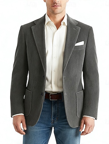  Homme Veste en Velours Côtelé Col cranté Mode Rétro Classique Couleur Unie Blazer Noir Jaune Rouge Bordeaux Coupe sur mesure à boutonnage simple à 2 boutons