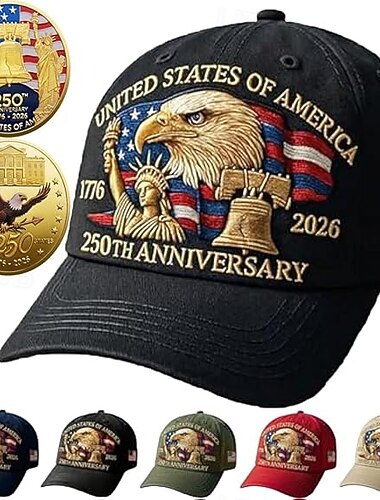  Vereinigte Staaten 250. Jubiläum Hut mit 2 Stück Gedenkmünzen Adler  Freiheit 250 Jahre Amerikanisches Jubiläum Digital Bedruckte Kappe 4. Juli patriotisches Geschenk Semiquincentennial