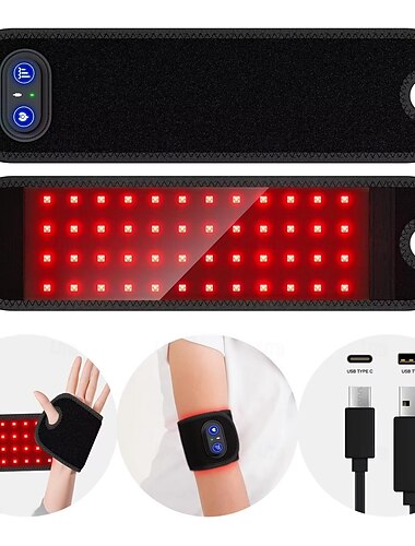  A pulseira de terapia de aquecimento fotoelétrico infravermelho sem fio alivia o desconforto nas mãos, pulsos, dedos e articulações, com 48 LEDs para compressas quentes de infravermelho.