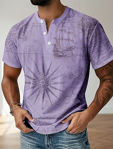  Homens Vintage Camiseta Camisa Henley Manga Curta Designer Retro Vintage Casual Casual Diário Rua Primavera Verão Verão Primavera Verde Claro Cinzento Azul Claro Roxo Caqui Henley Camiseta Henley