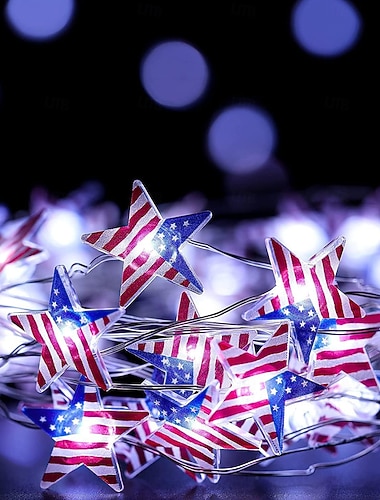  Dekorativ belysning til minne om USAs tohundreårsjubileum, 3 meter lange lyslenker for patriotiske veteraner egnet for innendørs hjemmedekorasjon og utendørs patriotiske minnefestarrangementer
