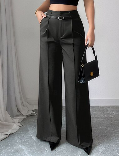  Dames Brutaal Breed Been Pakken Chinese Modieus Streetwear Casual Volledige lengte Middelhoge taille Effen Kleur Zak Comfortabel Inelastisch Dagelijks Kantoor Werk Zwart Zilver Roze Wijn Zomer Lente