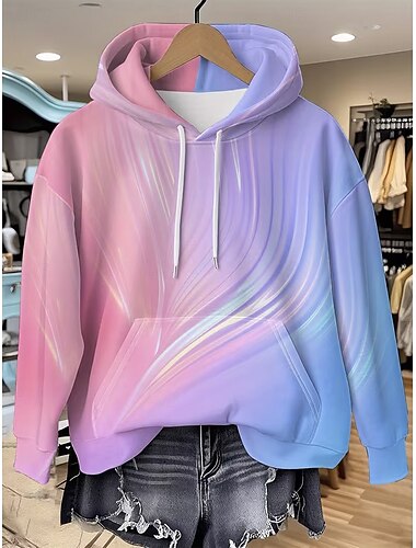  Damen Kapuzenpullover Kordelzug Tasche Druck Grafik Abstrakt Mode Lässig Langarm Mit Kapuze Normale Oberteile Lässig Straße Alltagskleidung Rosa Frühling Herbst Winter