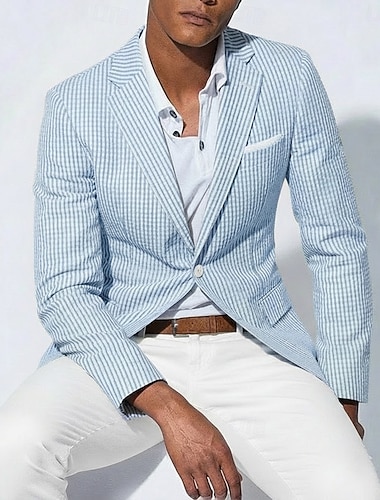  Herren Blazerjacke Notch-Kragen Leicht Klassisch Lässig Gestreift Blazer Seersucker-Anzüge Seersucker-Blazer Rosa Himmelblau Salbei Schmale Passform Einreihig Zwei-Knöpfe